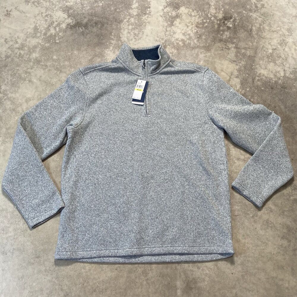 Izod Fleece Jacket Mens Medium Light Healther Grey 1/4 Pullover Sweater